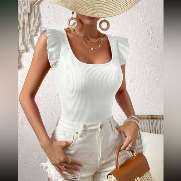 Baby pink Boho ruffle trim ribbed knit top - Picture 10 of 15